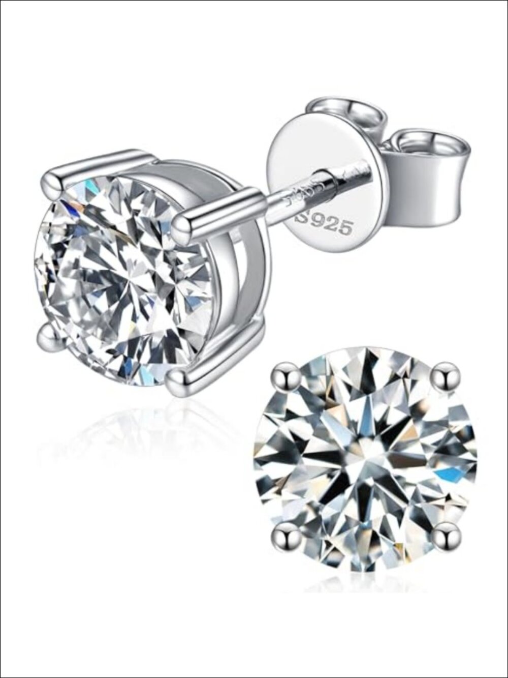 Moissanite Stud Earrings 925 Sterling Silver 18K White Gold Plated Friction Back